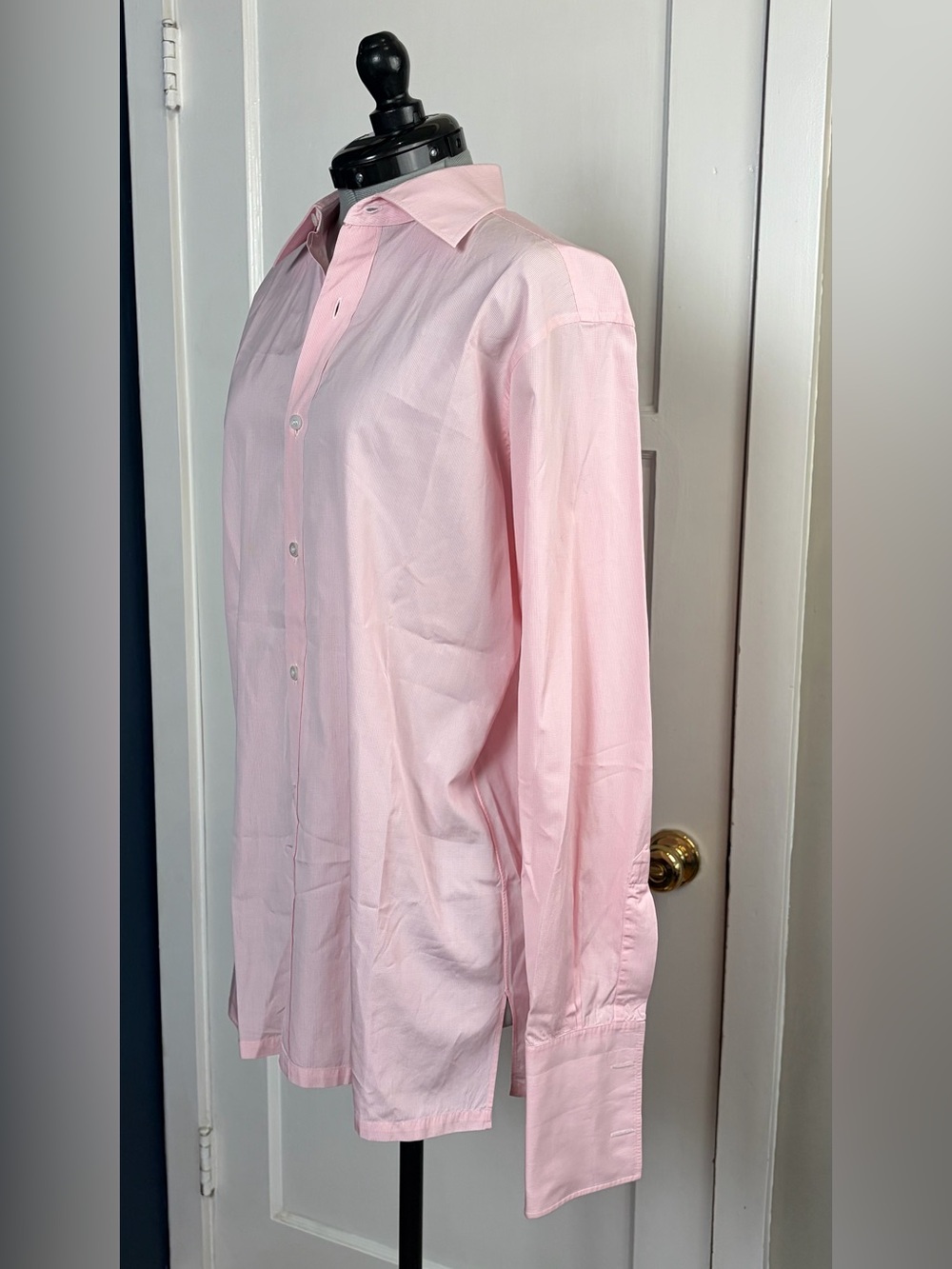 Charvet Dress Shirt, French Cuffs , Split Hem, Light Pink Check, MenM(39)15.5 - Picture 3 of 15